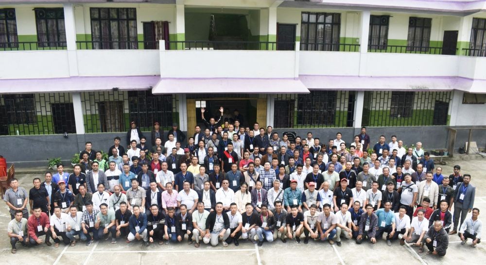 Resource persons and campers of the Evangelistic Men’s Camp pose for a photograph at the Koinonia Prayer Centre, Tsiesema Basa.